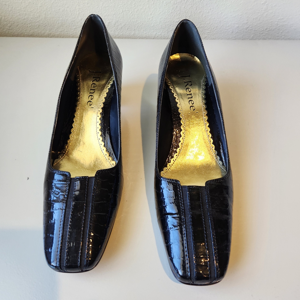 J.Renee Black Croc-Patterned Heels